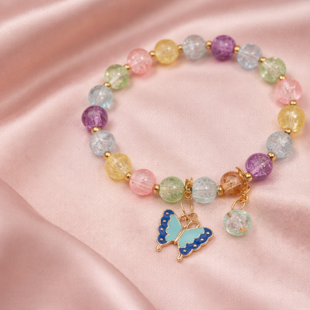 Multicolor Butterfly Charm Beaded Bracelet