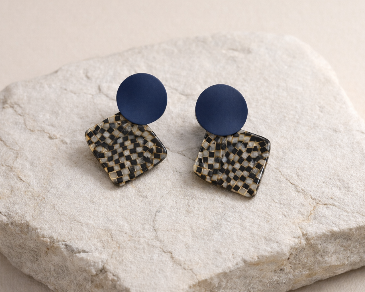 The Mosaic Square Drop Earrings in Navy