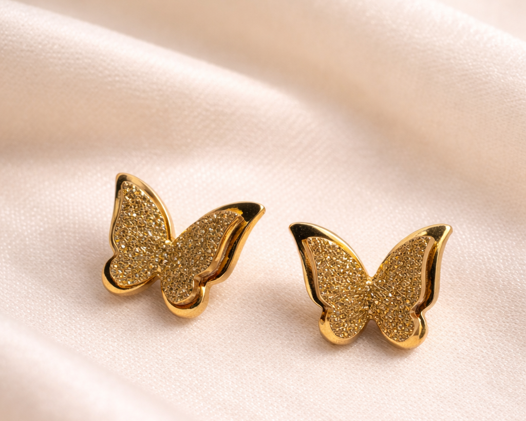 Gold Plated Shimmering Butterfly Anti-Tarnish Stud Earrings