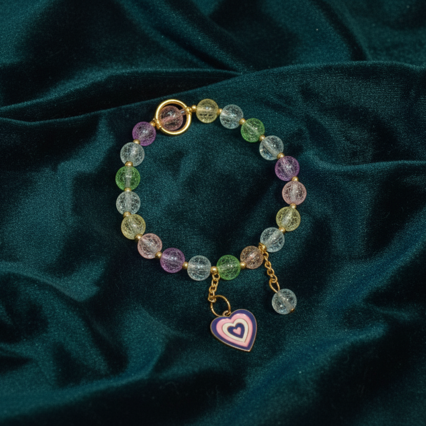Multicolor Beaded Heart Charm Bracelet