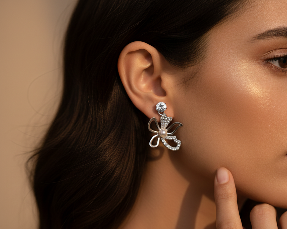 Elegant Silver Pearl Drop Earrings