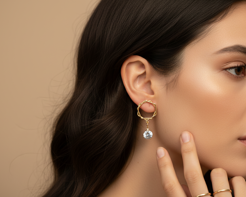 Geometric Gold Crystal Drop Earrings