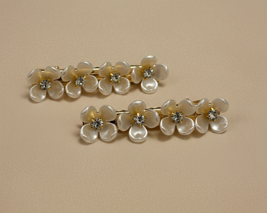 Radiant White Pearl Petal Hairpins (Set of 2)