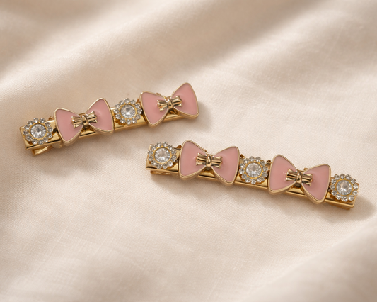 Pink Bow & Crystal Halo Hairpins