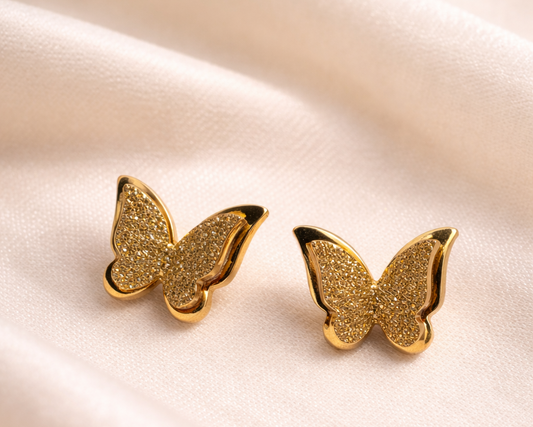Gold Plated Shimmering Butterfly Anti-Tarnish Stud Earrings
