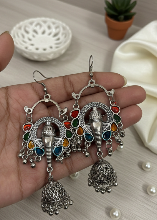 “Vighnaharta Grace – Oxidized Ganesha Jhumkas”