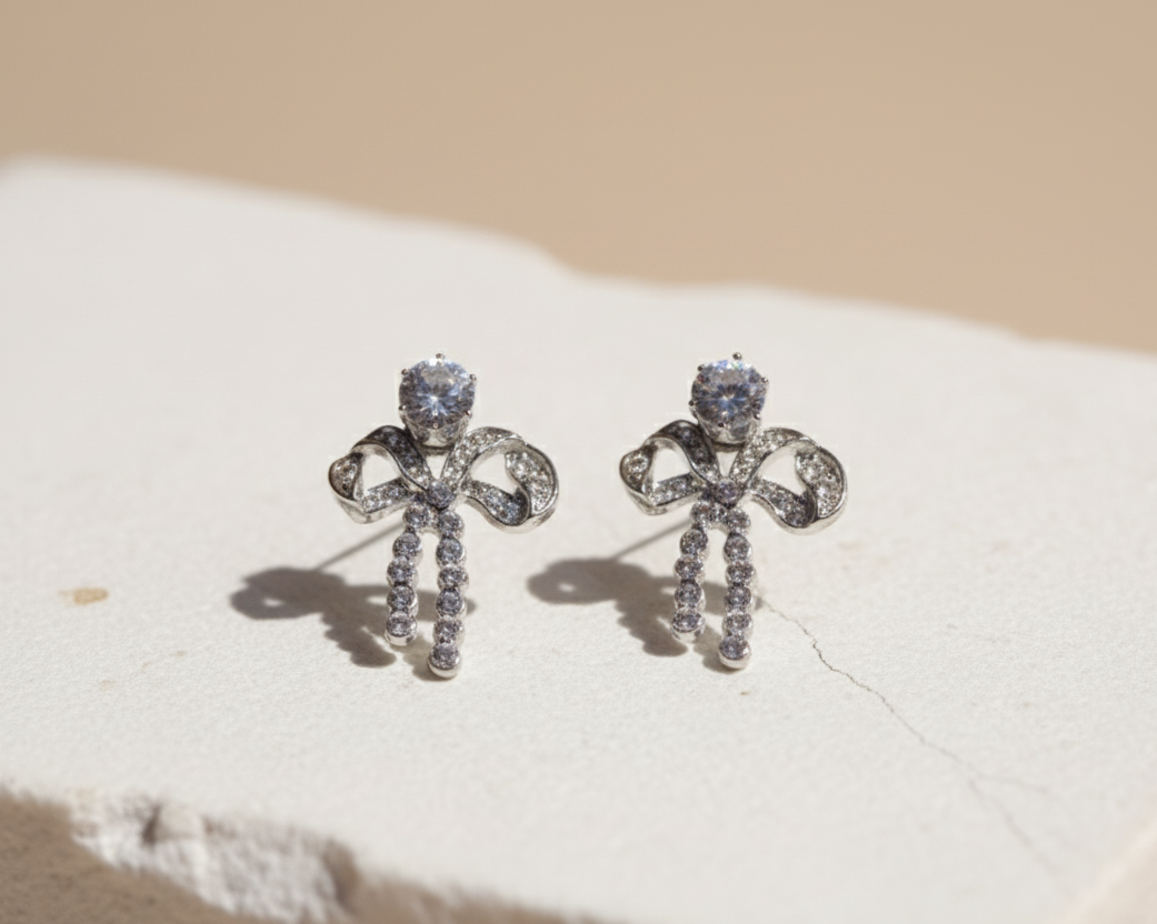 Crystal Bow Drop Earrings