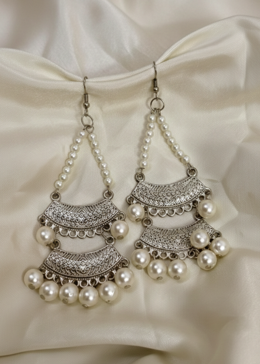 Layered Oxidized Pearl Jumka