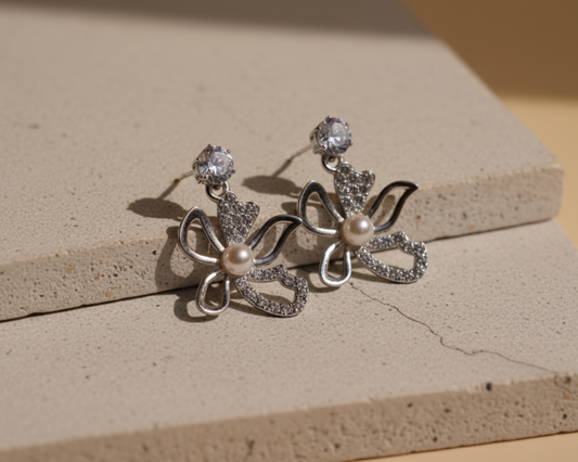 Elegant Silver Pearl Drop Earrings