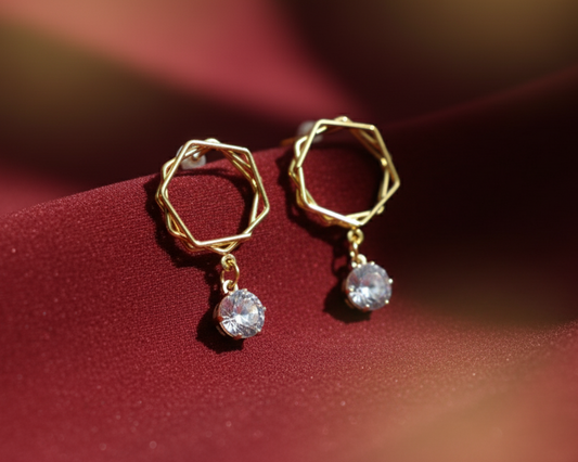 Geometric Gold Crystal Drop Earrings