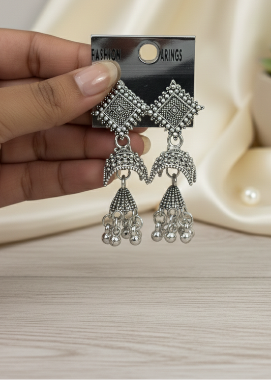 Oxidized Geometric Dome Jhumka