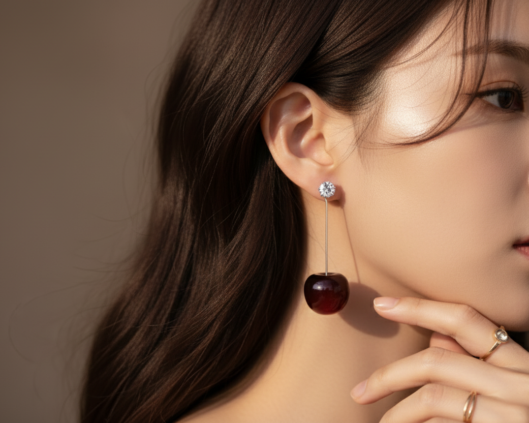 Cherry Crystal Drop Earrings