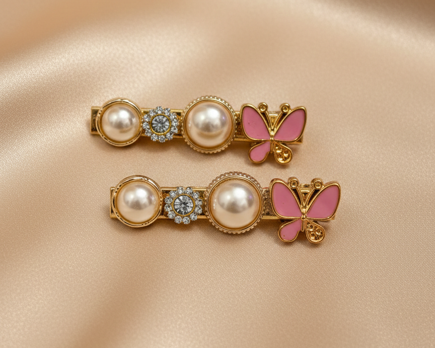 Butterfly & Pearl Medallion Hairpins
