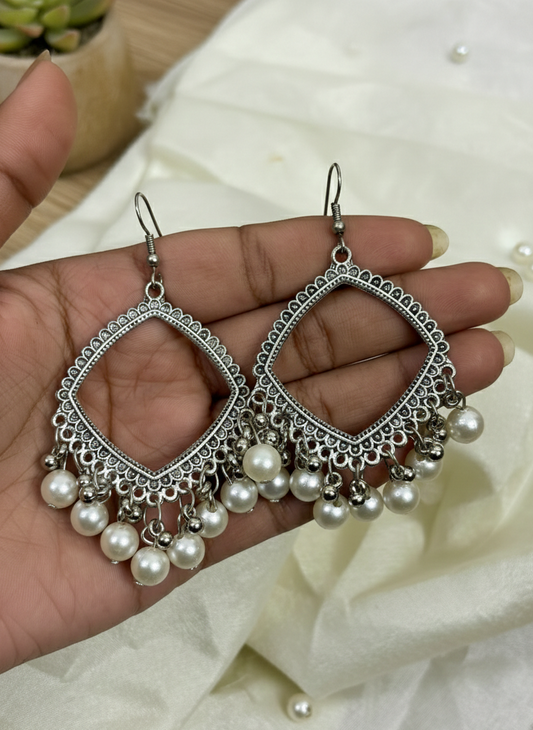 Pearl Drop Oxidized Dangle Jhumka