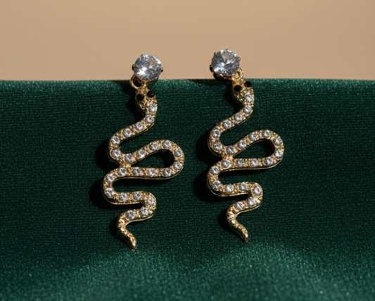 Gold Crystal Snake Drop Earrings