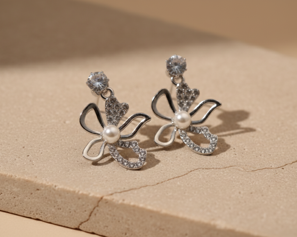 Elegant Silver Pearl Drop Earrings